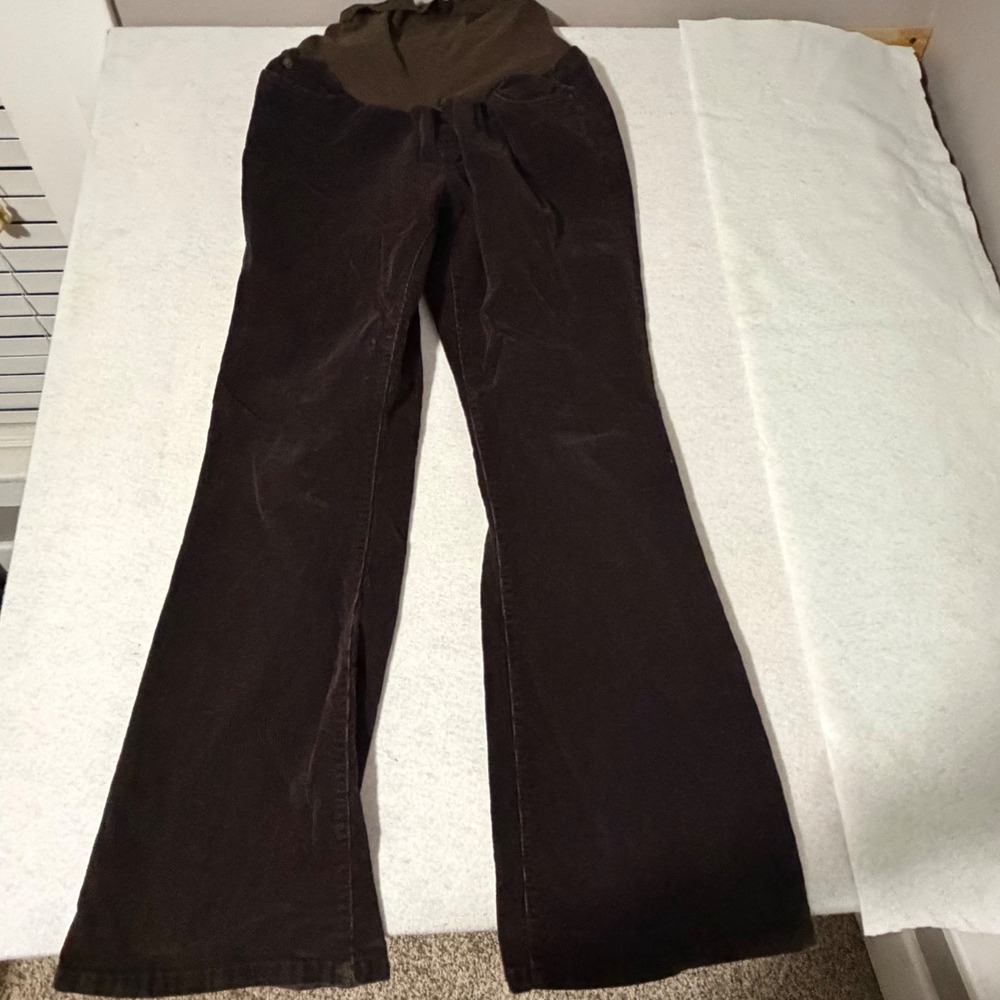 Motherhood Maternity Brown Corduroy Bootcut Pants Full Belly Panel Large Stretch